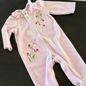 Little Me Pink Floral Embroidered Footie